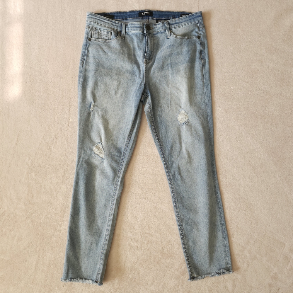 Buffalo David Bitton Blue Jess Rip & Repair Mid Rise Skinny Jeans